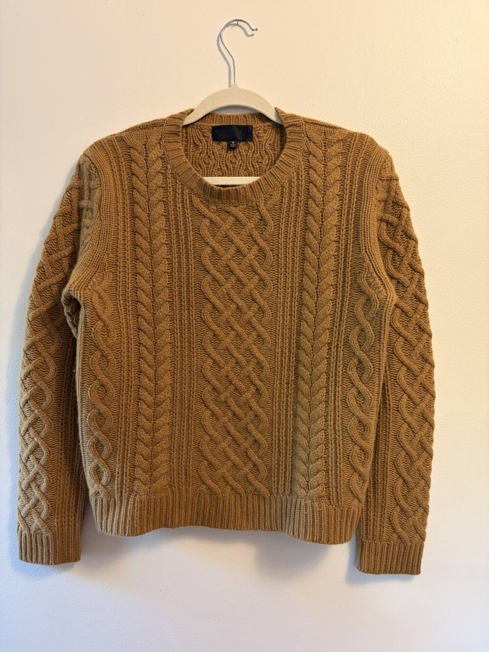 Nili Lotan Sweater Womens M Brown 100% Cashmere Cable Knit Crewneck Pullover